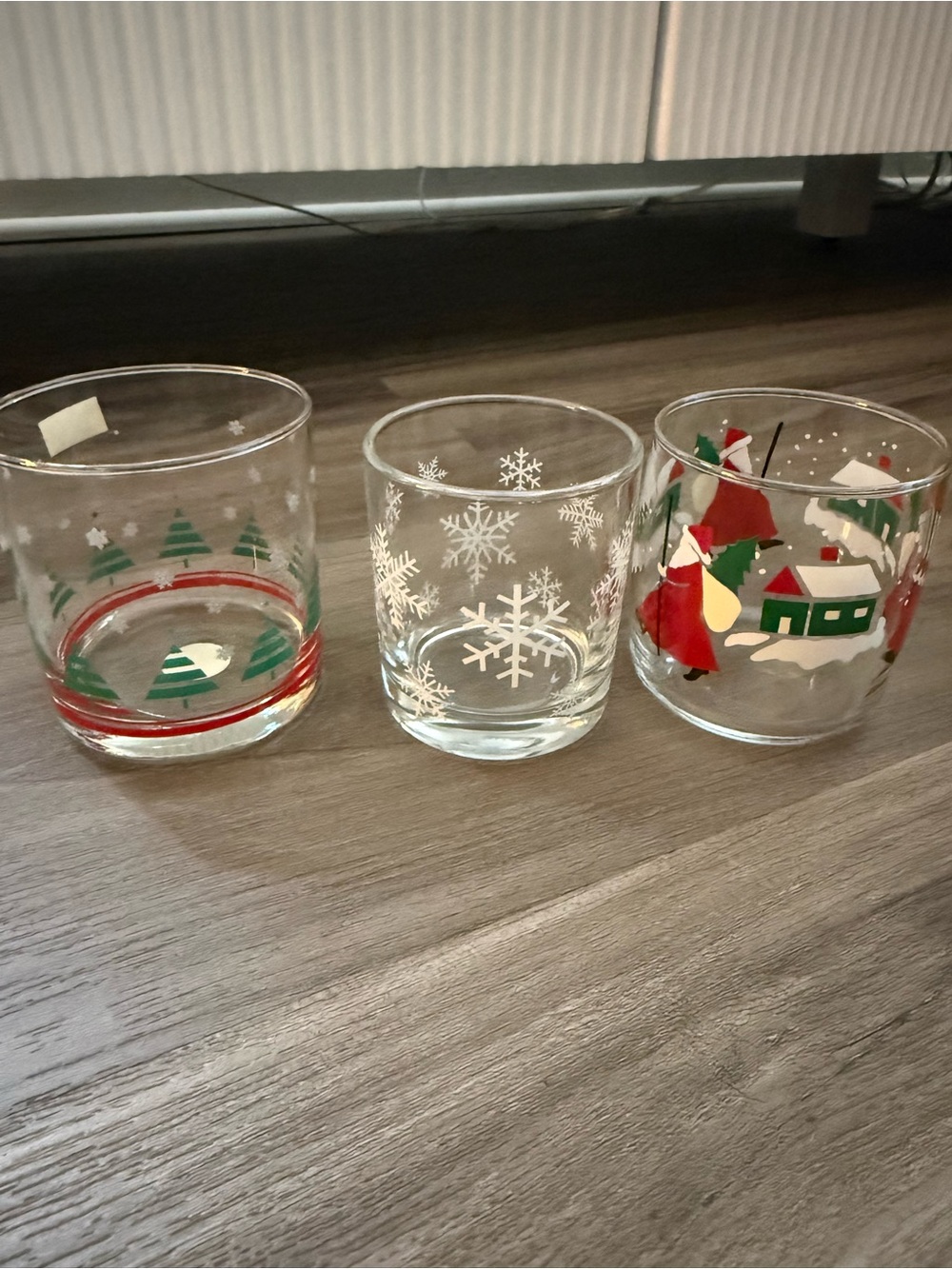 Set of 3 Vintage Christmas Glasses Santa Snowflake Tree Holiday Tumblers